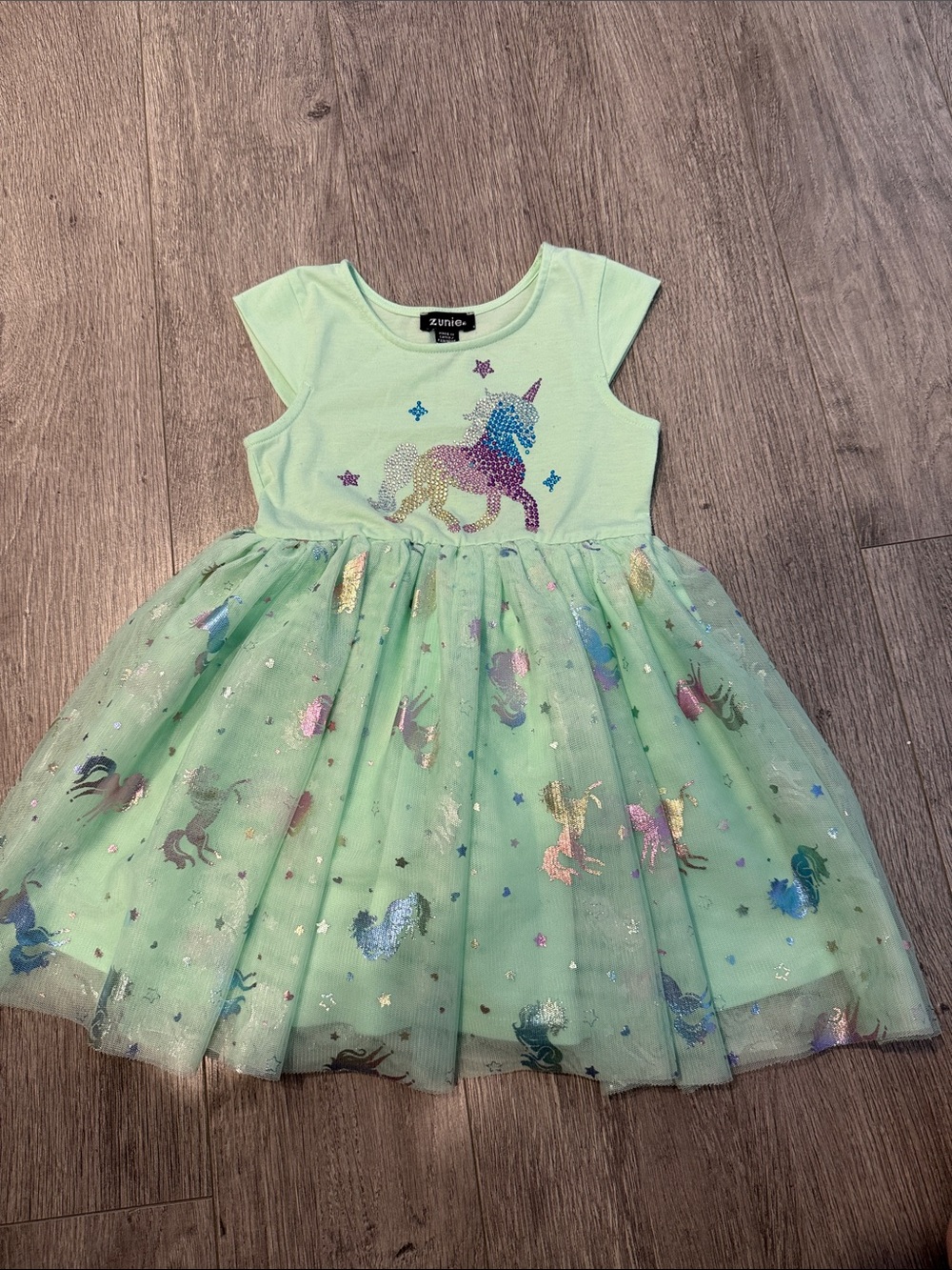 Zunie Mint Unicorn Tulle Dress with Iridescent Accents